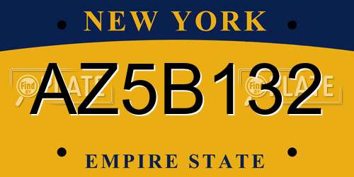 AZ5B132 New York License Plate