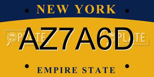 AZ7A6D New York License Plate