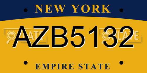 AZB5132 New York License Plate