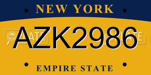 AZK2986 New York License Plate