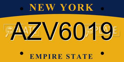 AZV6019 New York License Plate