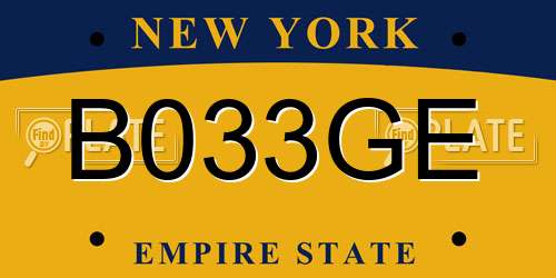 B033GE New York License Plate