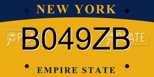 B049ZB New York License Plate
