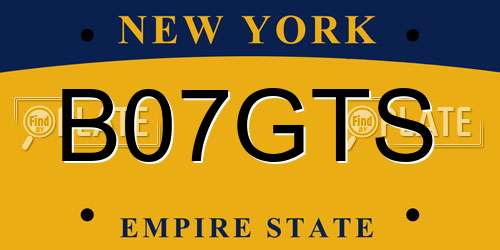 B07GTS New York License Plate