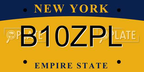 B10ZPL New York License Plate