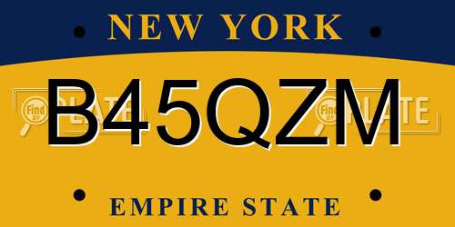 B45QZM New York License Plate