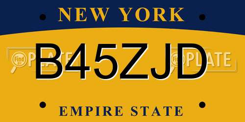 B45ZJD New York License Plate