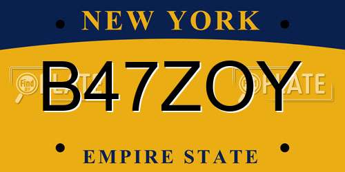 B47ZOY New York License Plate