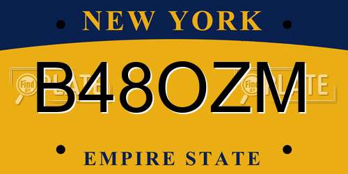 B48OZM New York License Plate