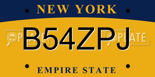 B54ZPJ New York License Plate