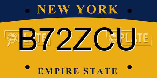 B72ZCU New York License Plate
