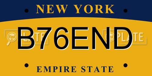 B76END New York License Plate