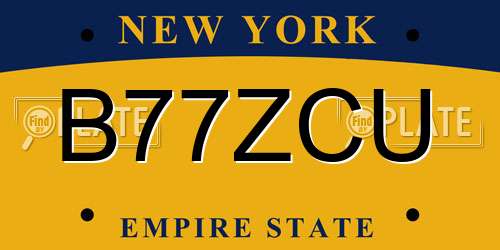 B77ZCU New York License Plate