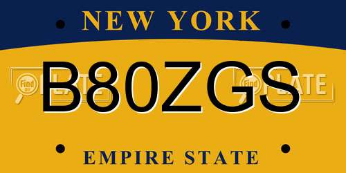 B80ZGS New York License Plate