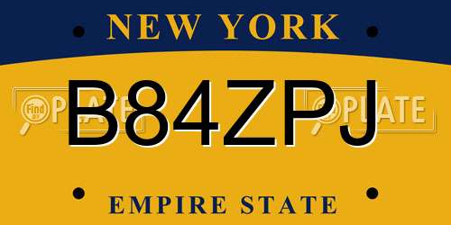 B84ZPJ New York License Plate