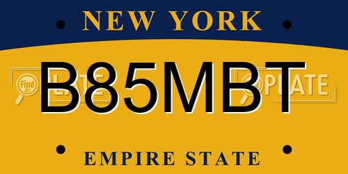 B85MBT New York License Plate