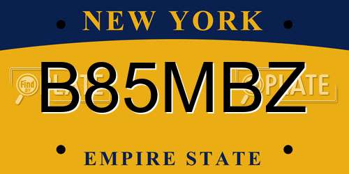 B85MBZ New York License Plate