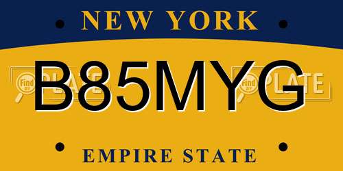 B85MYG New York License Plate