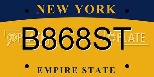 B868ST New York License Plate