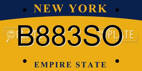 B883SO New York License Plate