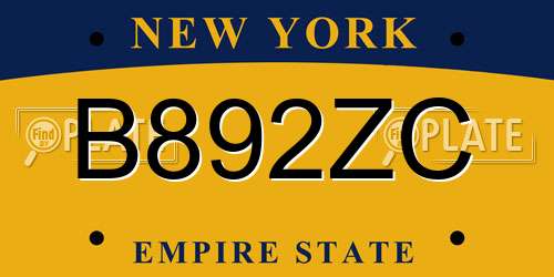 B892ZC New York License Plate