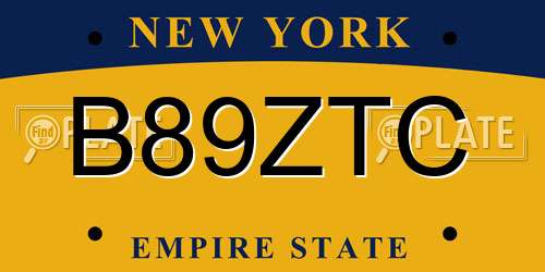 B89ZTC New York License Plate