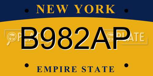 B982AP New York License Plate