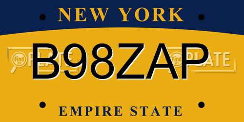 B98ZAP New York License Plate