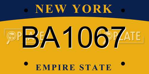 BA1067 New York License Plate