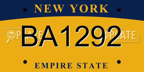 BA1292 New York License Plate