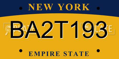 BA2T193 New York License Plate