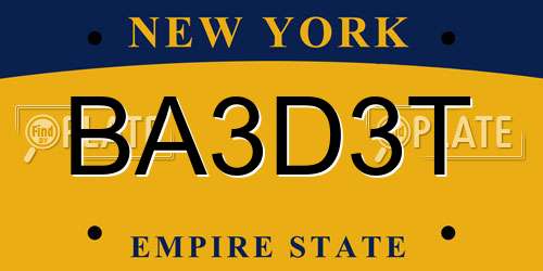 BA3D3T New York License Plate