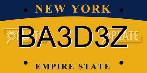 BA3D3Z New York License Plate