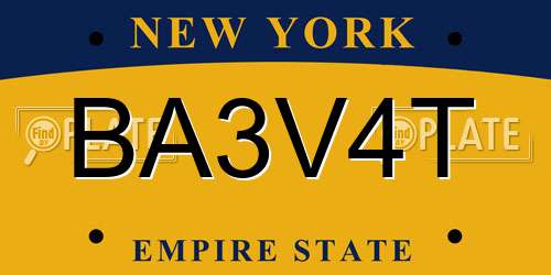 BA3V4T New York License Plate