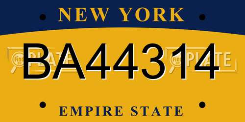 BA44314 New York License Plate