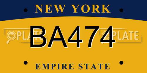 BA474 New York License Plate