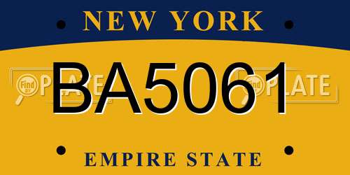 BA5061 New York License Plate