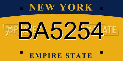 BA5254 New York License Plate
