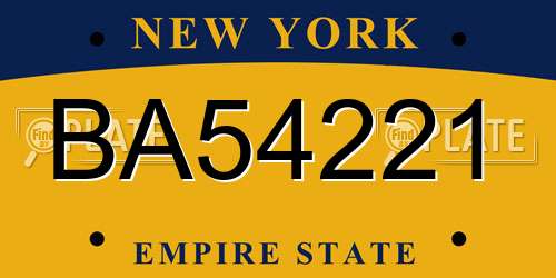 BA54221 New York License Plate