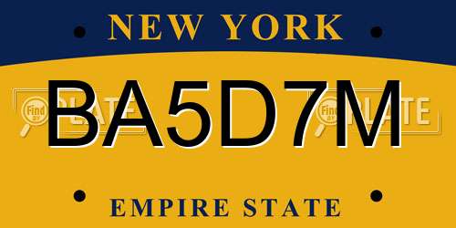 BA5D7M New York License Plate