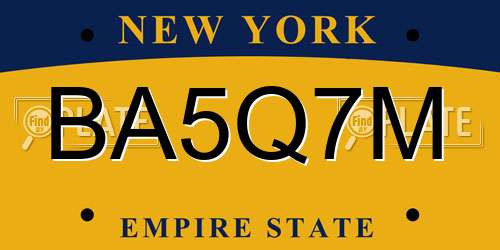 BA5Q7M New York License Plate