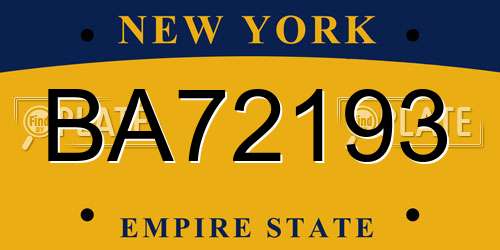 BA72193 New York License Plate