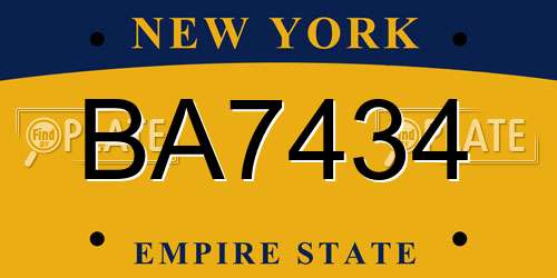 BA7434 New York License Plate