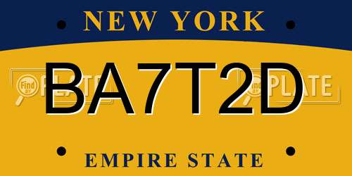 BA7T2D New York License Plate