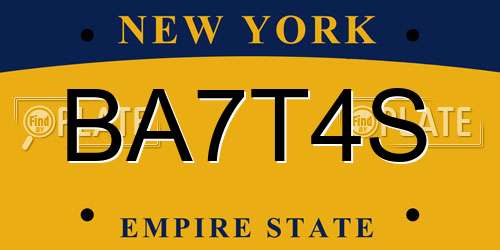 BA7T4S New York License Plate