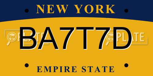 BA7T7D New York License Plate