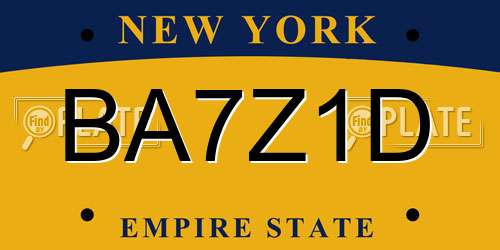BA7Z1D New York License Plate