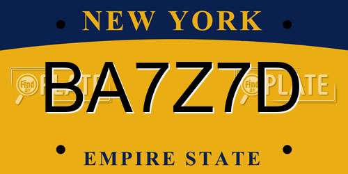 BA7Z7D New York License Plate