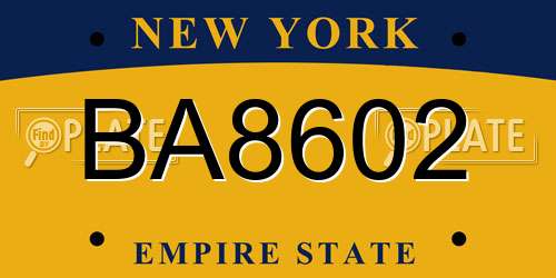 BA8602 New York License Plate