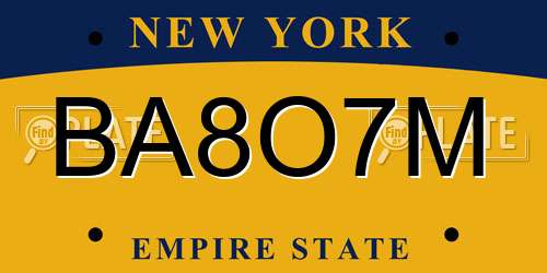 BA8O7M New York License Plate